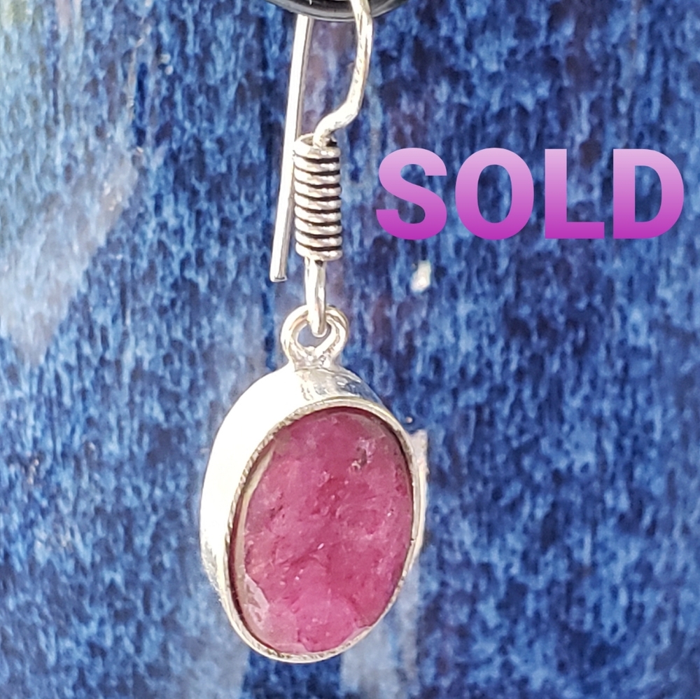 Sold--Natural Ruby Gemstone & 925 Silver Earrings - image 1